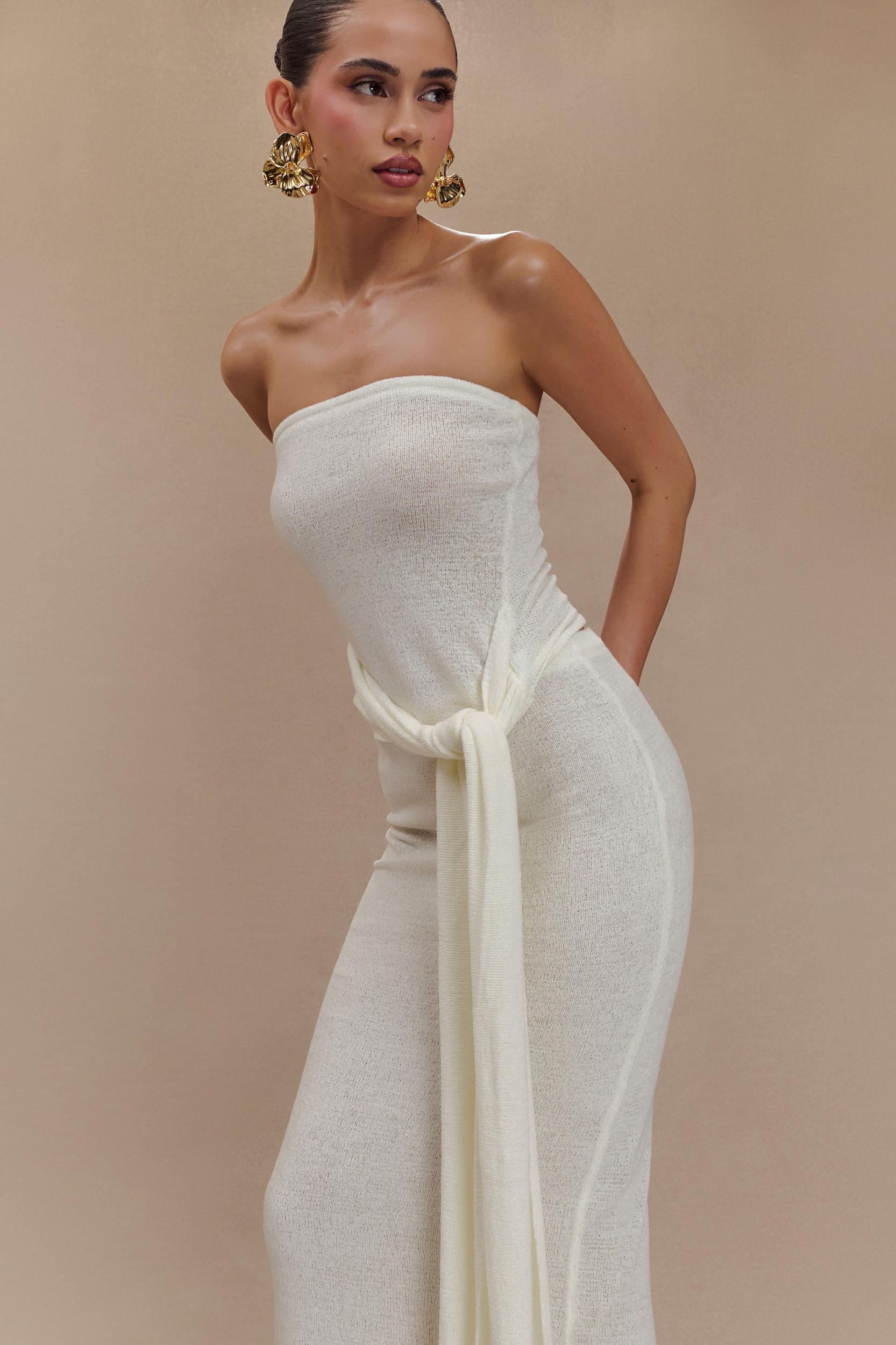 Phoebe Strapless Tie Knit Top - Ivory Product Image