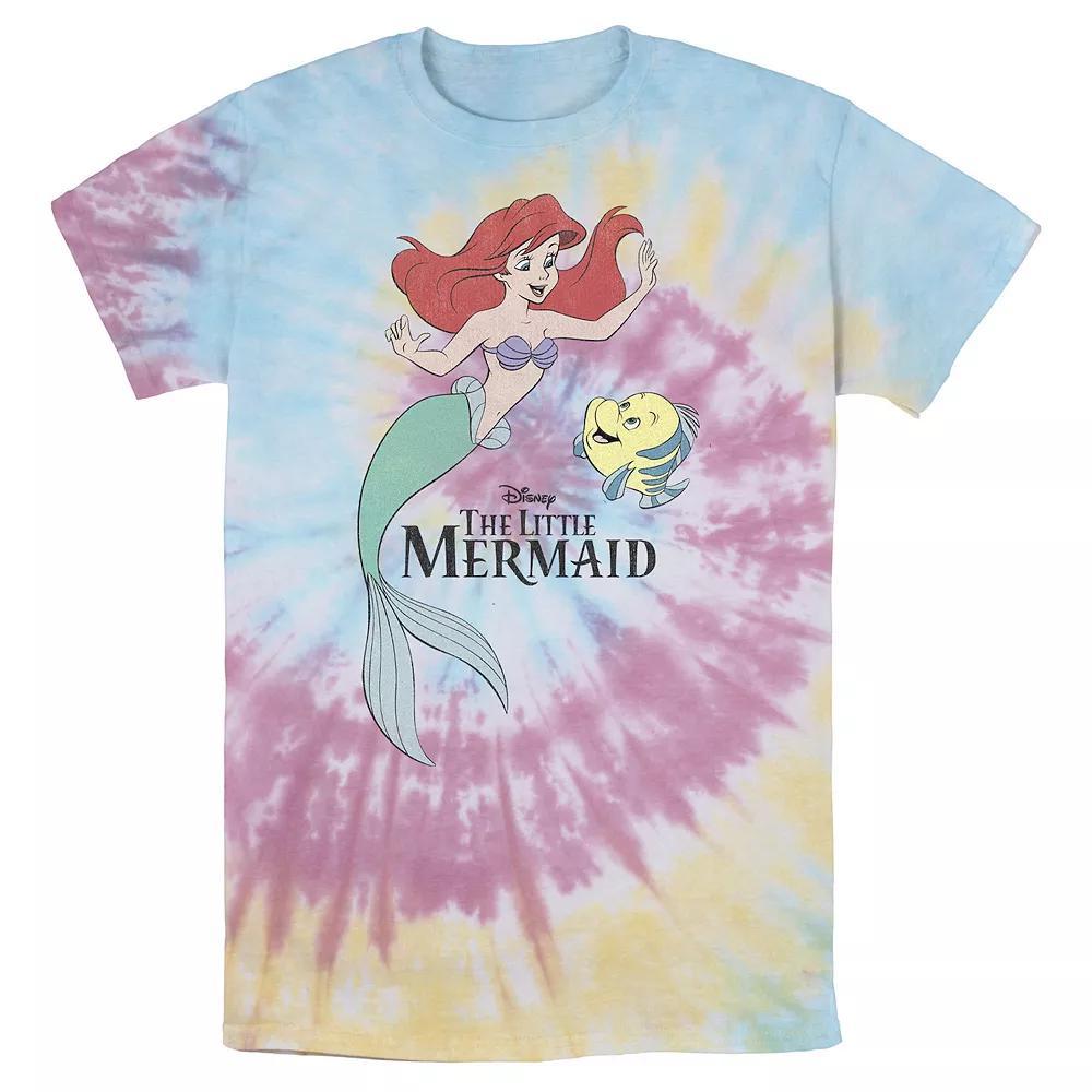 Men's Disney The Little Mermaid Ariel & Flounder Portrait Bomabrd Wash Tee, Boy's, Size: Large, White Blue Product Image