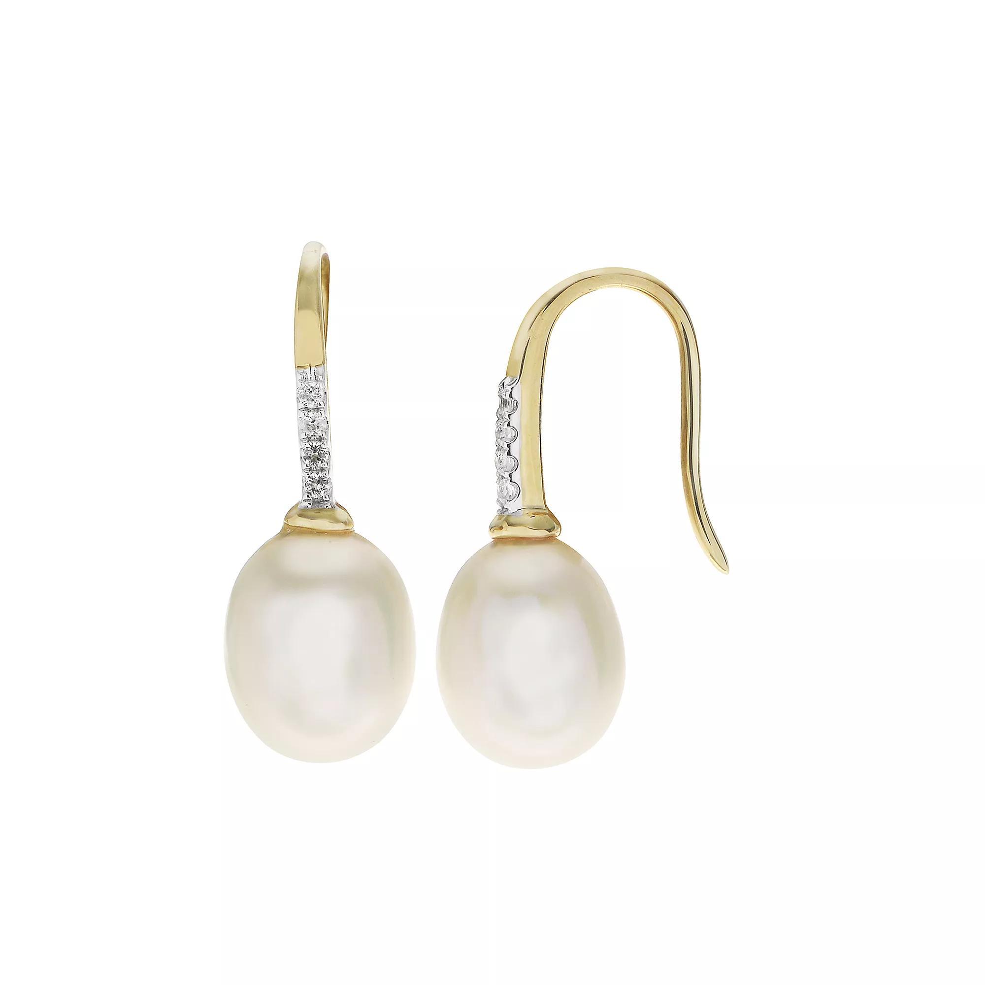 PearLustre by Imperial 10k Gold Freshwater Cultured Pearl & White Topaz Drop Earrings, Womens Product Image