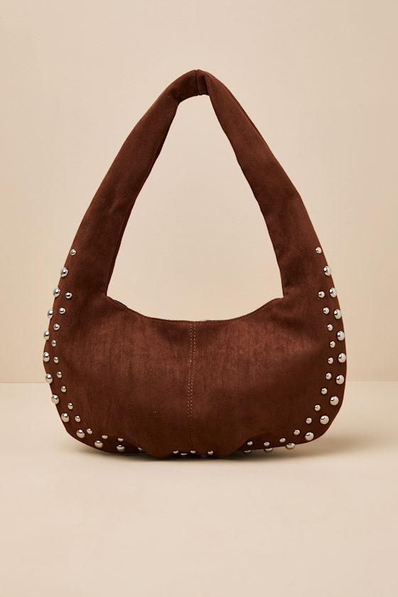 Artea Brown Suede Studded Shoulder Bag Product Image
