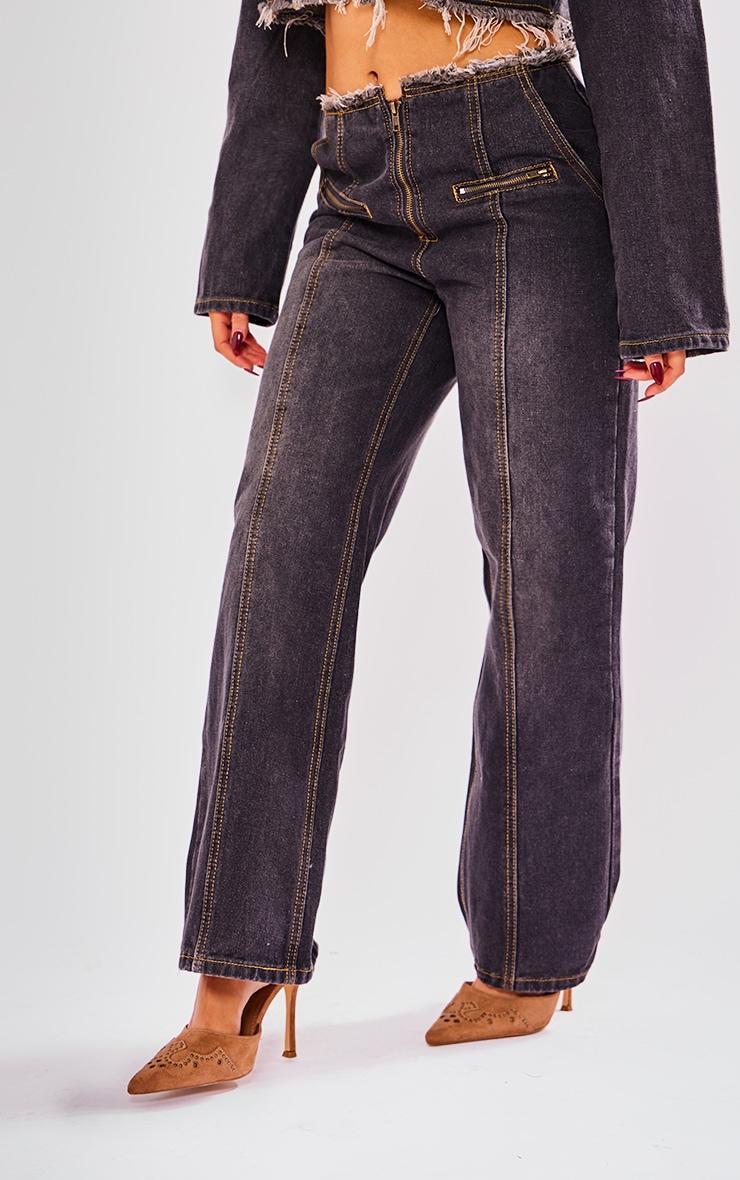Petite Dirty Grey Raw Hem Straight Leg Jeans Product Image