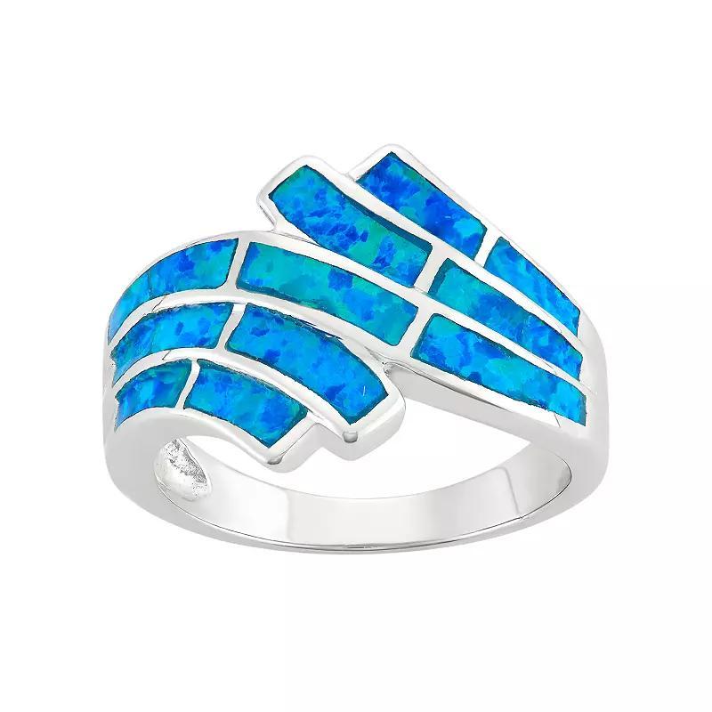 Lab-Created Blue Opal Sterling Silver Wave Bypass Ring, Women's, Size: 8 Product Image