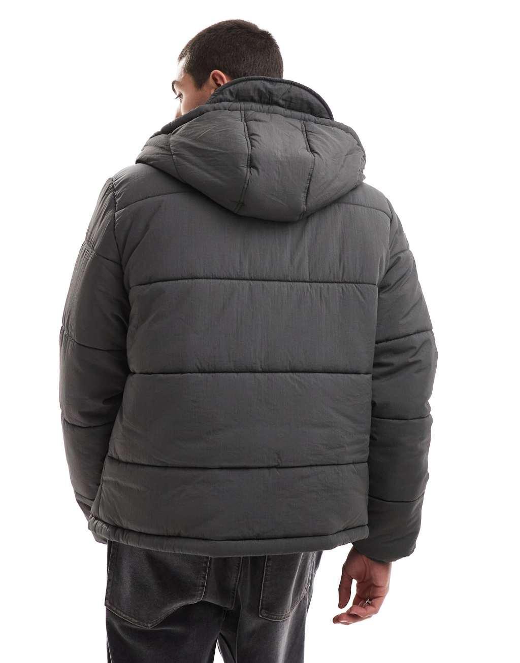 ASOS DESIGN nylon puffer jacket with contrast trims in gray Product Image