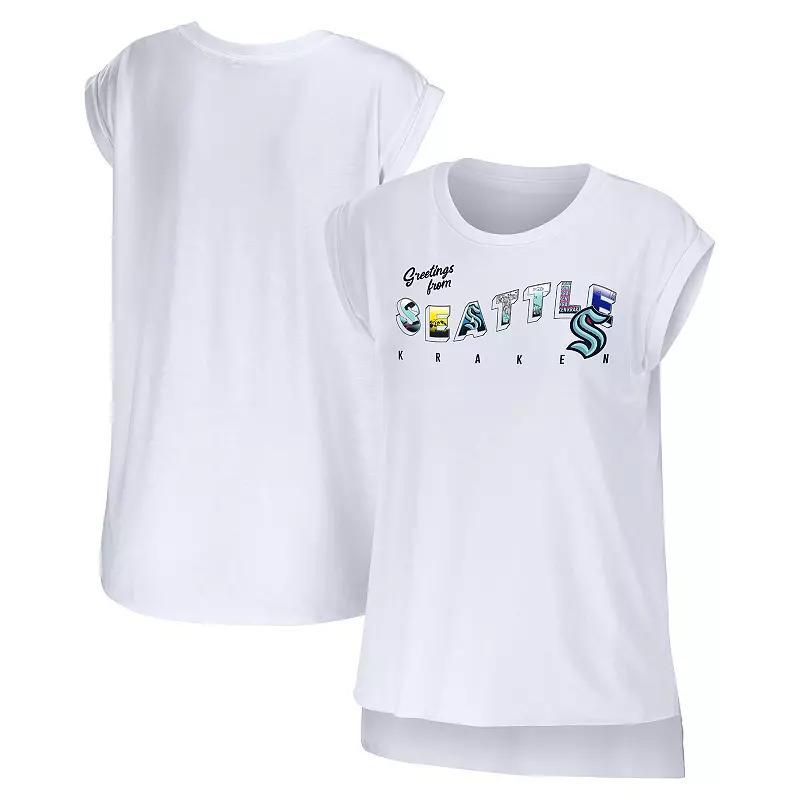 Women's WEAR by Erin Andrews White Montreal Canadiens Greetings From Muscle T-Shirt, Size: XL, Cnd White Product Image