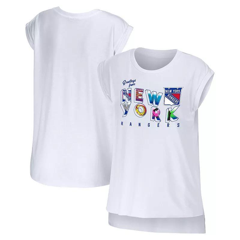 Women's WEAR by Erin Andrews White New York Rangers Greetings From Muscle T-Shirt, Size: Small, Ran White Product Image