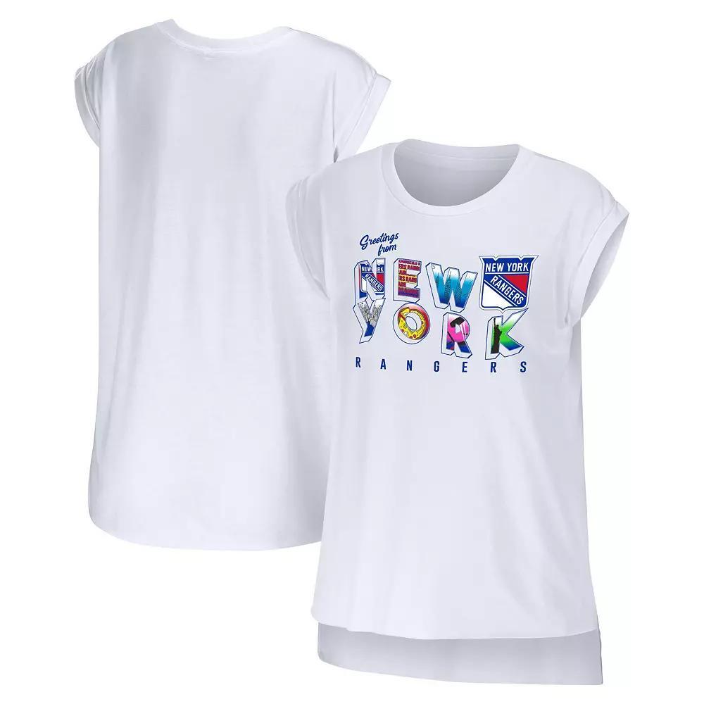 Women's WEAR by Erin Andrews White New York Rangers Greetings From Muscle T-Shirt, Size: Small, Ran White Product Image