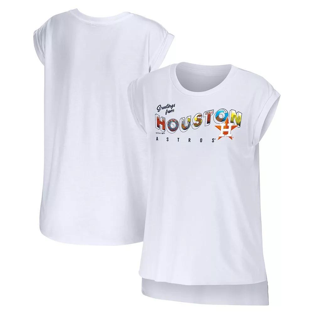 Women's WEAR by Erin Andrews White Houston Astros Greetings From T-Shirt, Size: Small Product Image