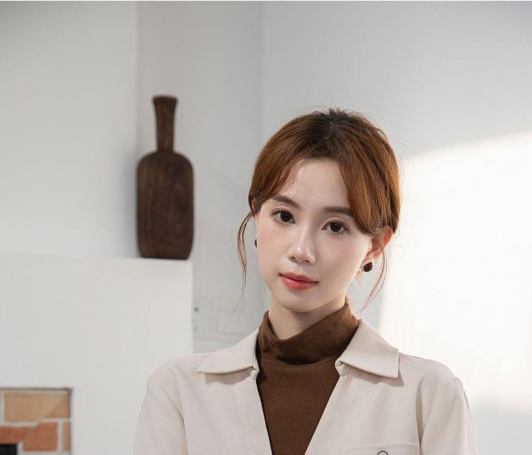 Long Sleeve Mock Neck Two Tone Mock Two Piece Shirt Product Image