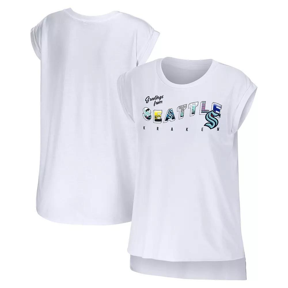 Women's WEAR by Erin Andrews White Chicago Cubs Greetings From T-Shirt, Size: Large Product Image