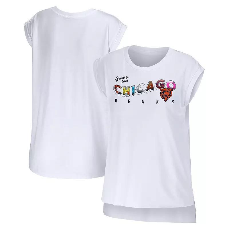 Women's WEAR by Erin Andrews White Chicago Bears Greetings From Muscle T-Shirt, Size: XS Product Image