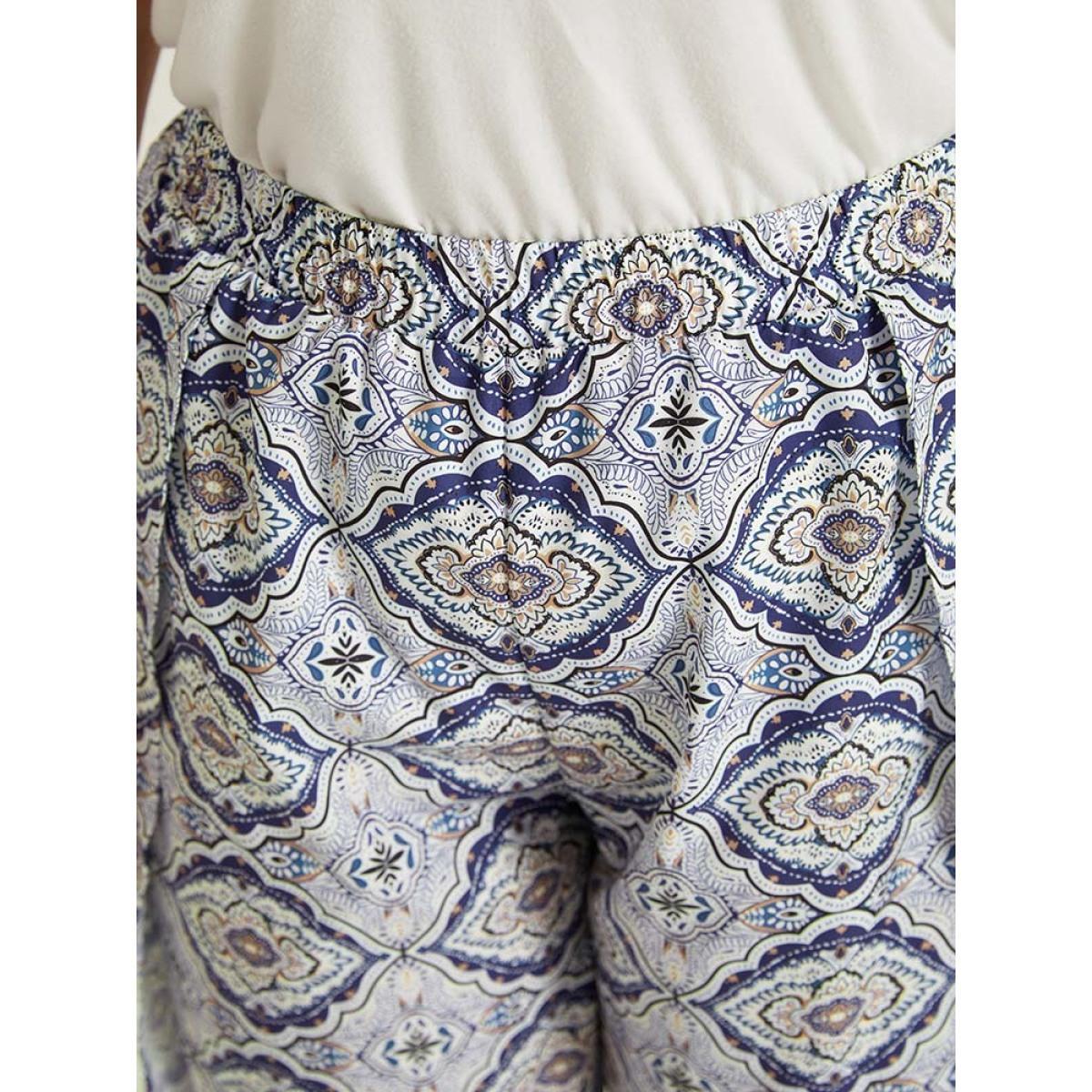 Plus Size Bandana Pocket Wrap Hem Elastic Waist Pants Women Blue Vacation High Rise Dailywear Pants BloomChic 28/5X Product Image