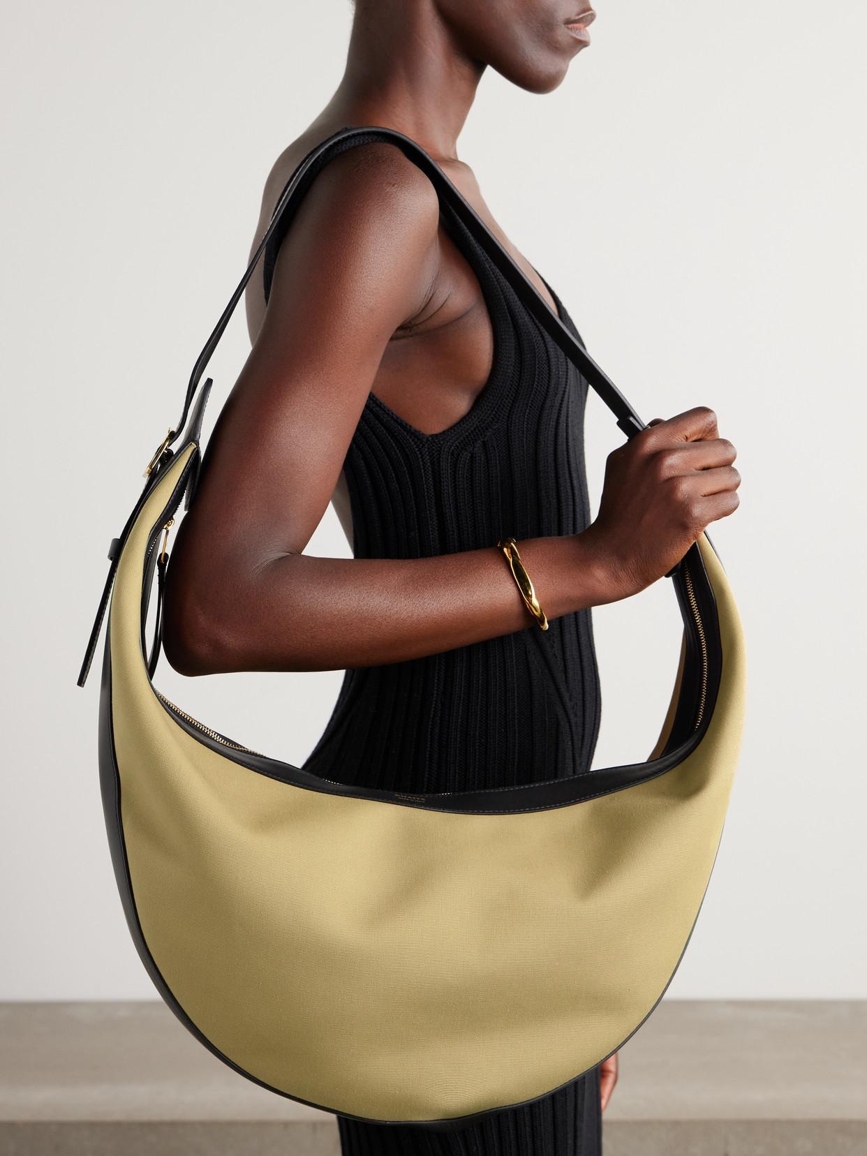 KHAITE Augustina Leather-trimmed Canvas Shoulder Bag In Neutrals Product Image