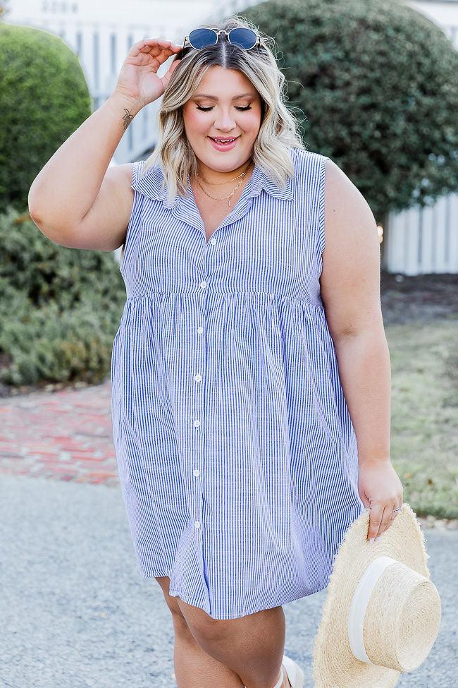 A Little Prep In My Step Blue Stripe Collar Button Up Mini Dress FINAL SALE Product Image