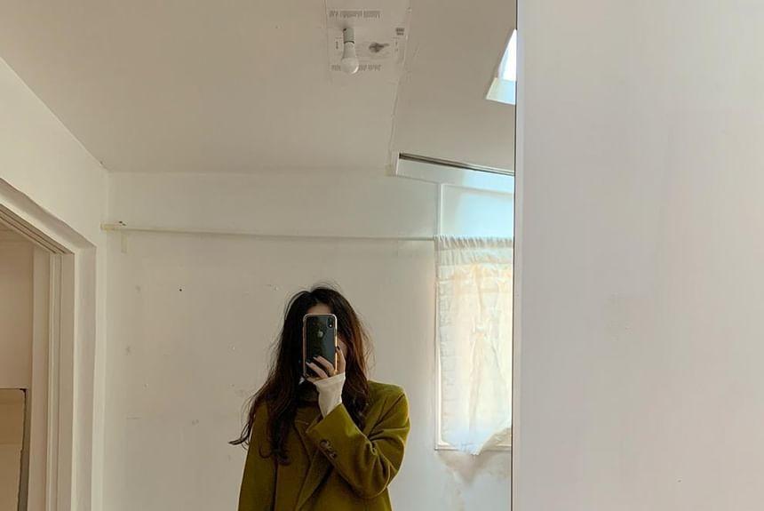 Peak Lapel Plain Midi Button Wrap Coat Product Image