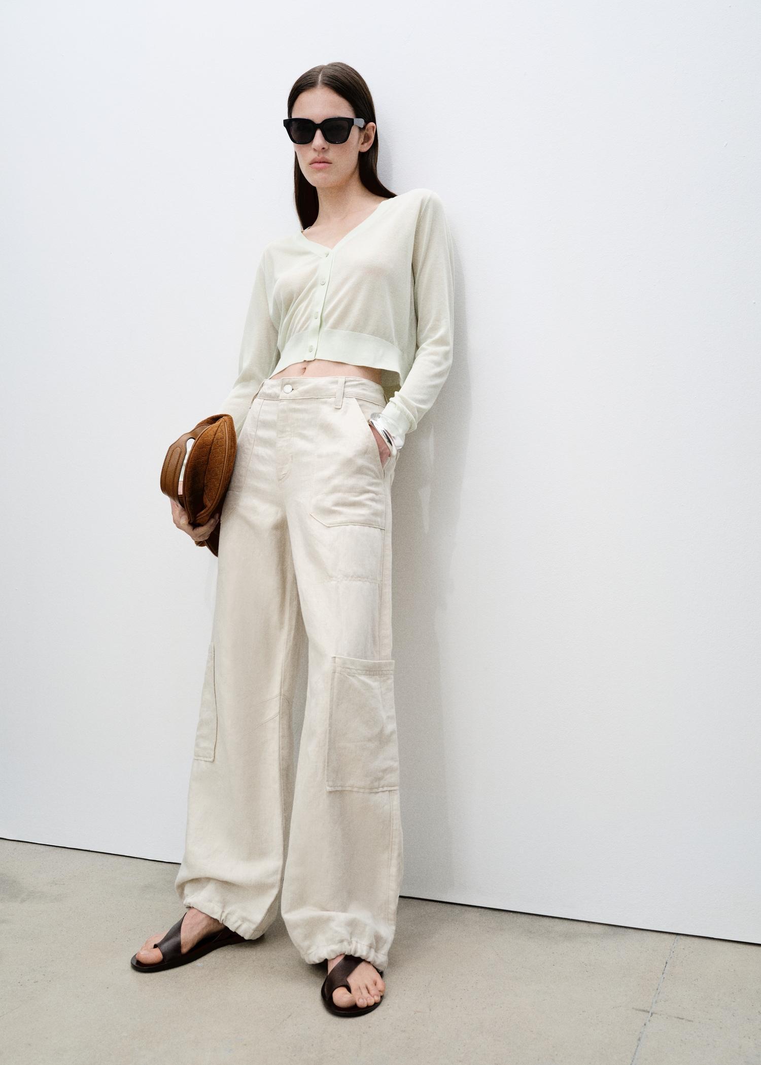 Semi-transparent cropped knitted cardigan - Women | MANGO USA Product Image
