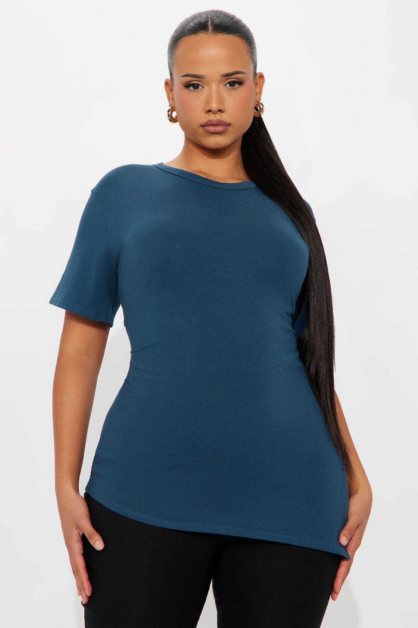 Roseline Short Sleeve Ruched Tshirt - Teal Product Image