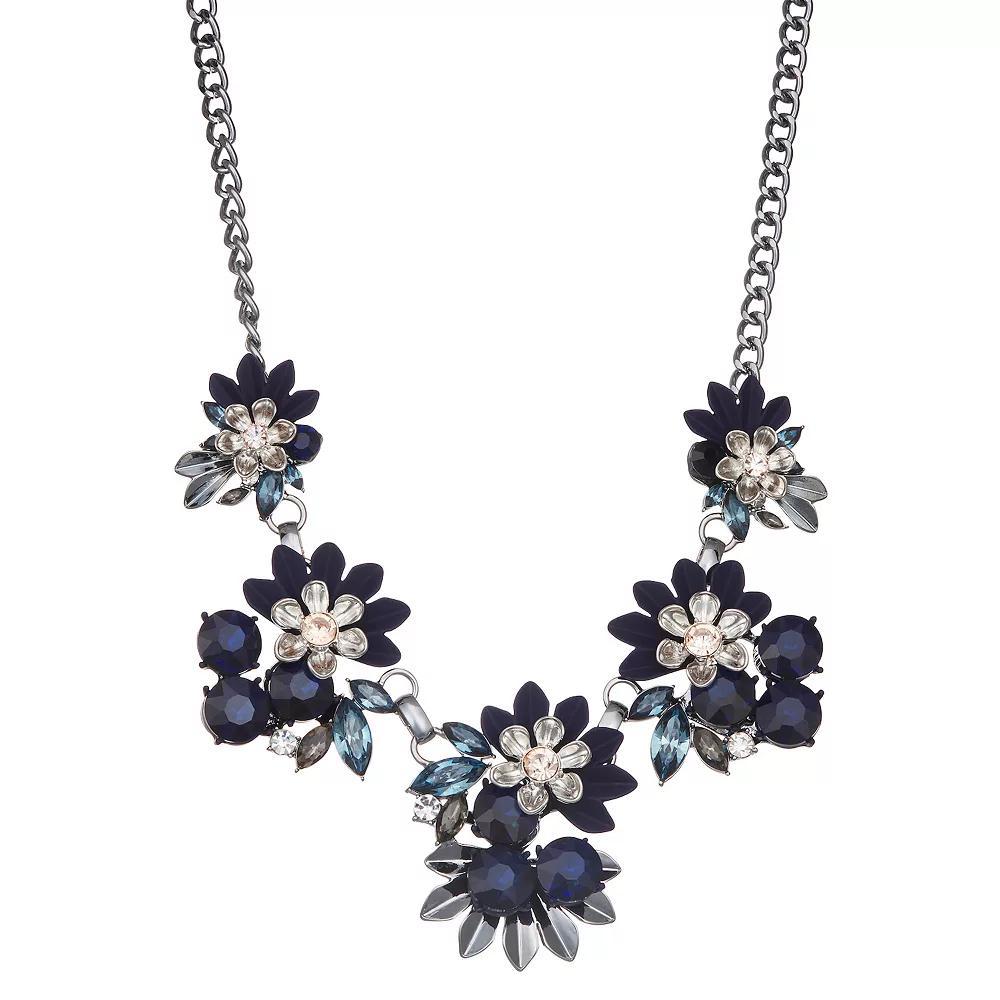 Simply Vera Vera Wang Black Tone Flower Frontal Necklace, Women's, Blue Product Image