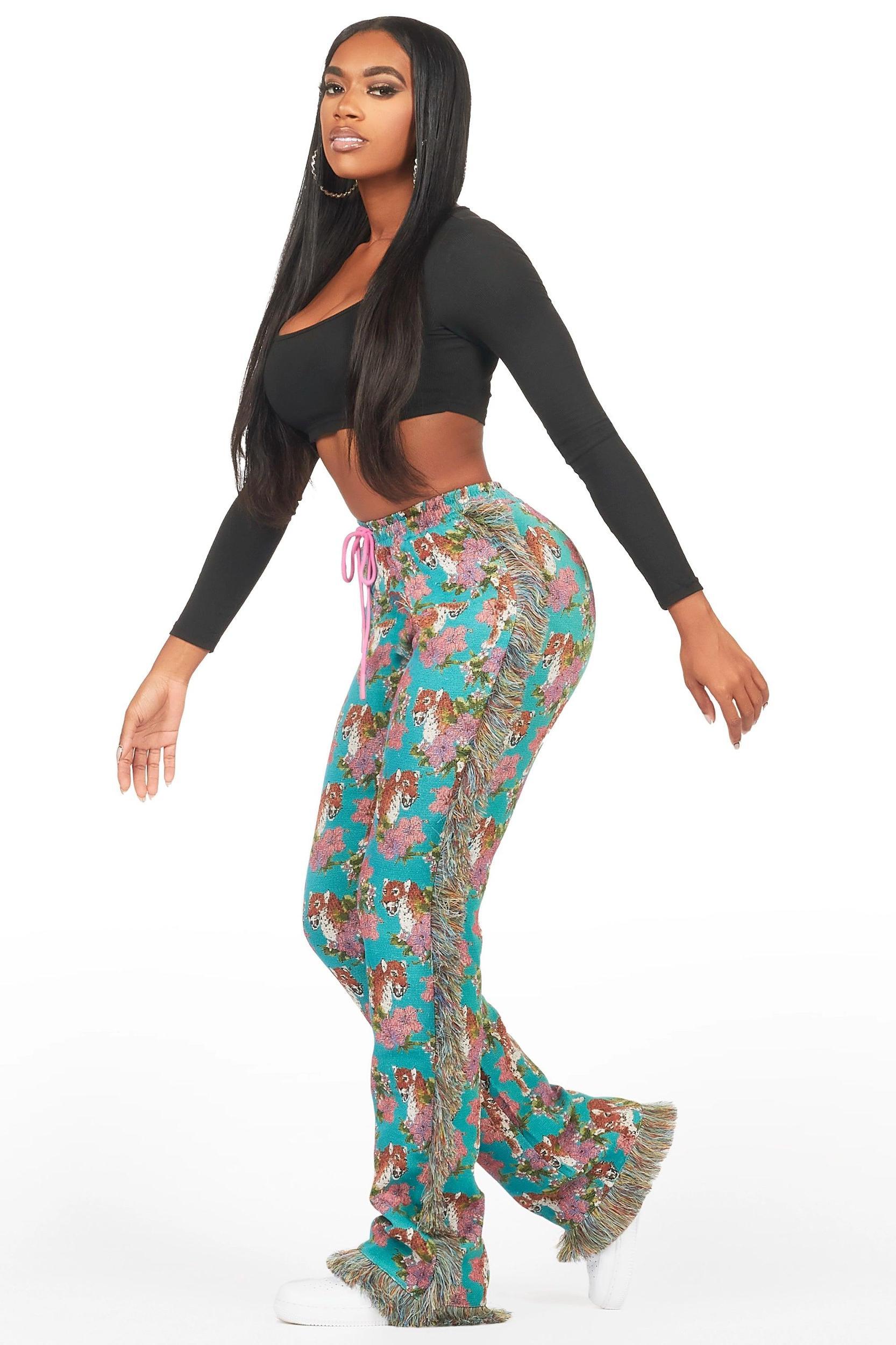Alexsia Teal Tapestry Stacked Pant Female Product Image