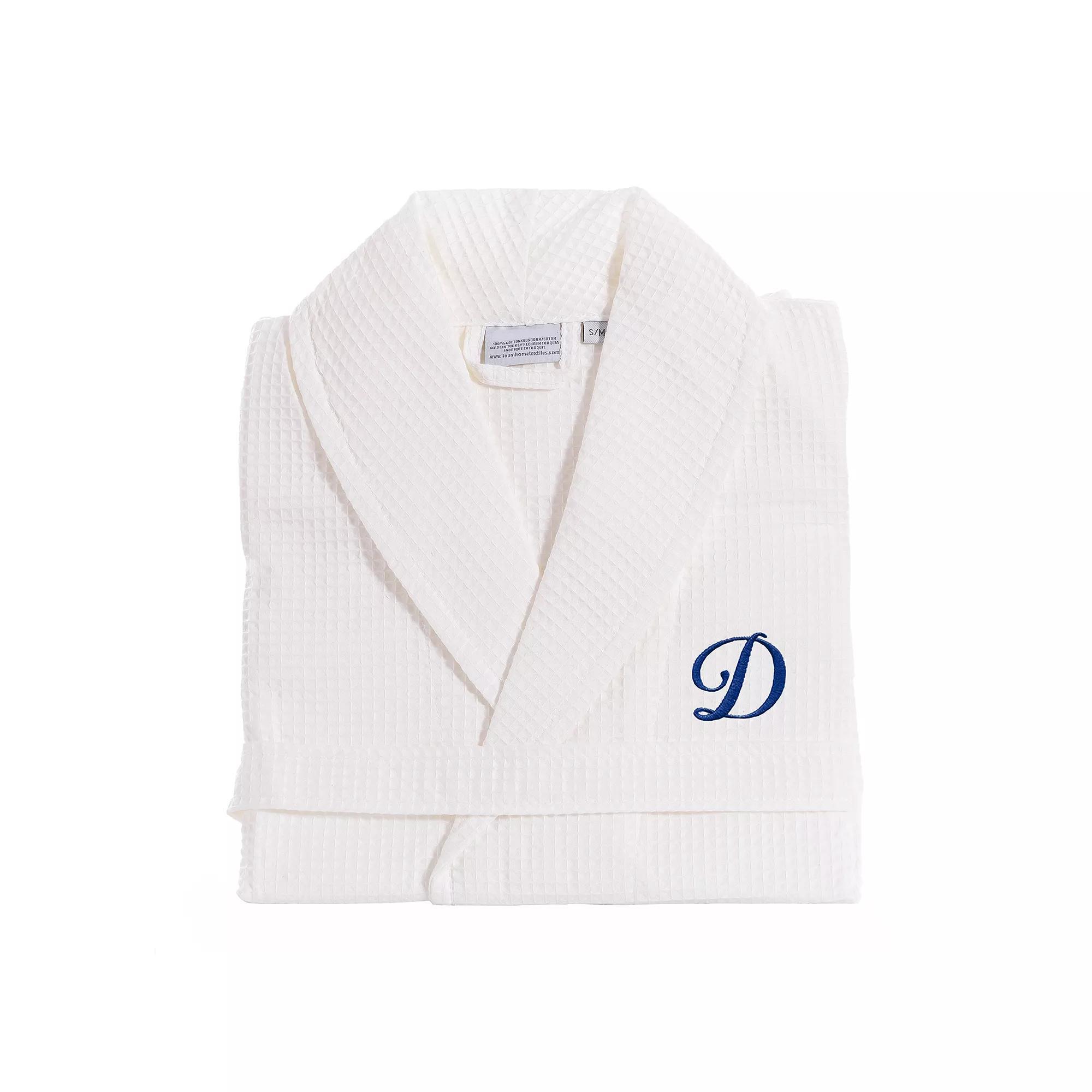 Linum Home Textiles Turkish Cotton Personalized Waffle Weave Bathrobe, Women's, Size: Small/Medium, White Navy D Product Image