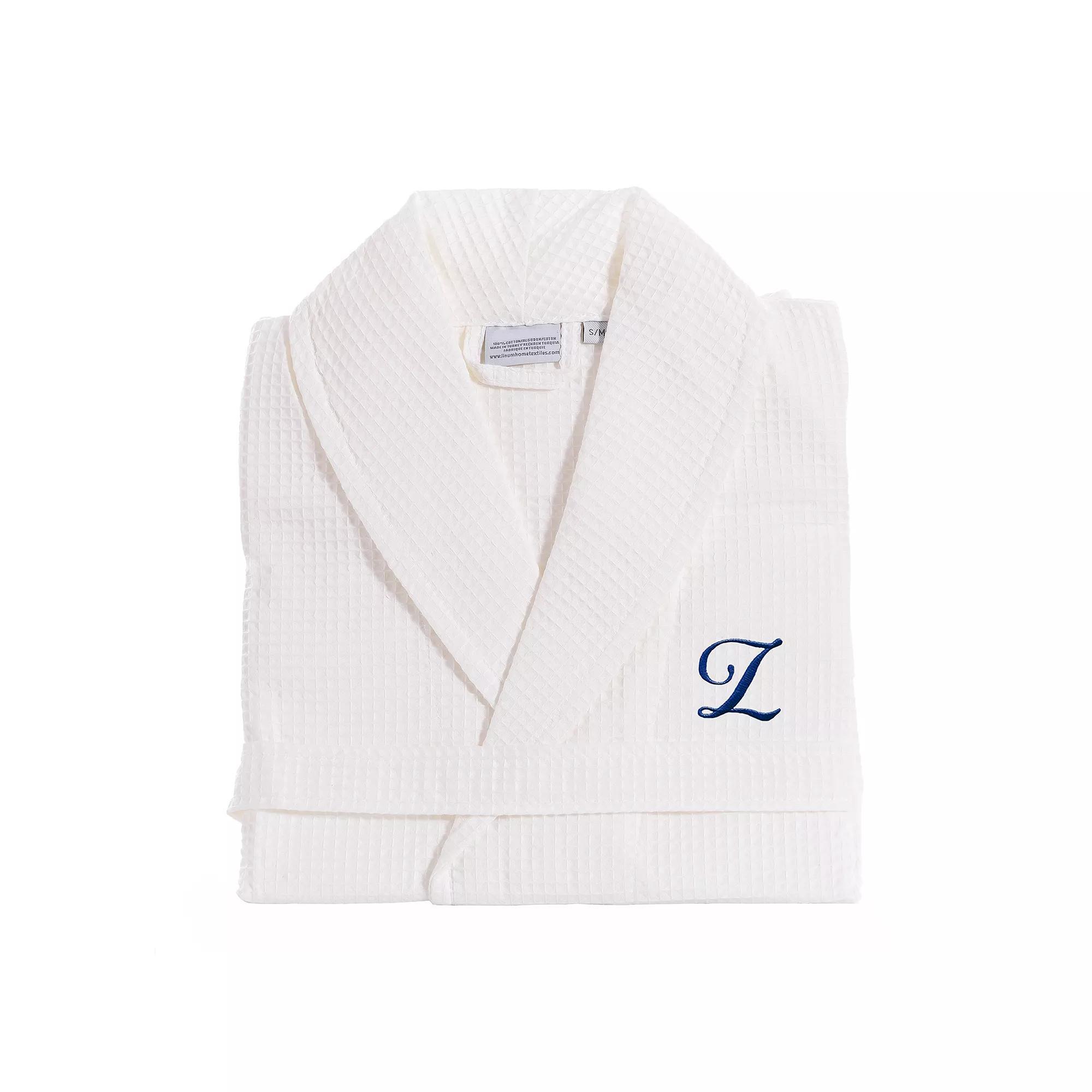 Linum Home Textiles Turkish Cotton Personalized Waffle Weave Bathrobe, Women's, Size: Small/Medium, White Gray J Product Image