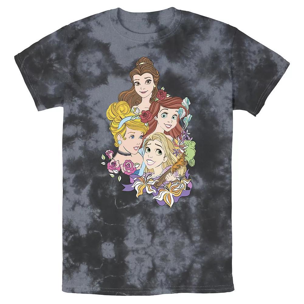 Men's Disney Princess Floral Belle Cinderella Ariel Rapunzel Bomabrd Wash Tee, Boy's, Size: Small, Blue Pink Light Yellow Product Image