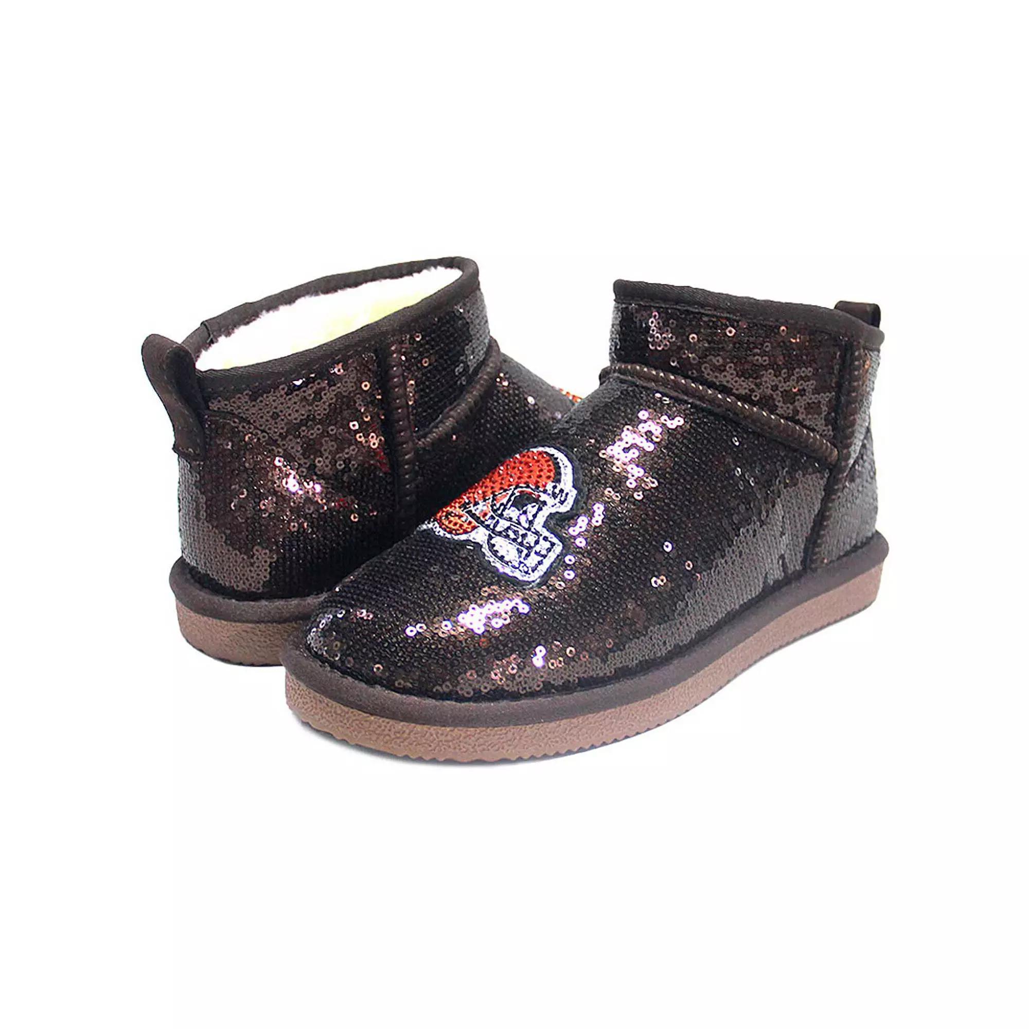Women's Cuce  Brown Cleveland Browns Sequin Ankle Boots, Size: 7 Product Image