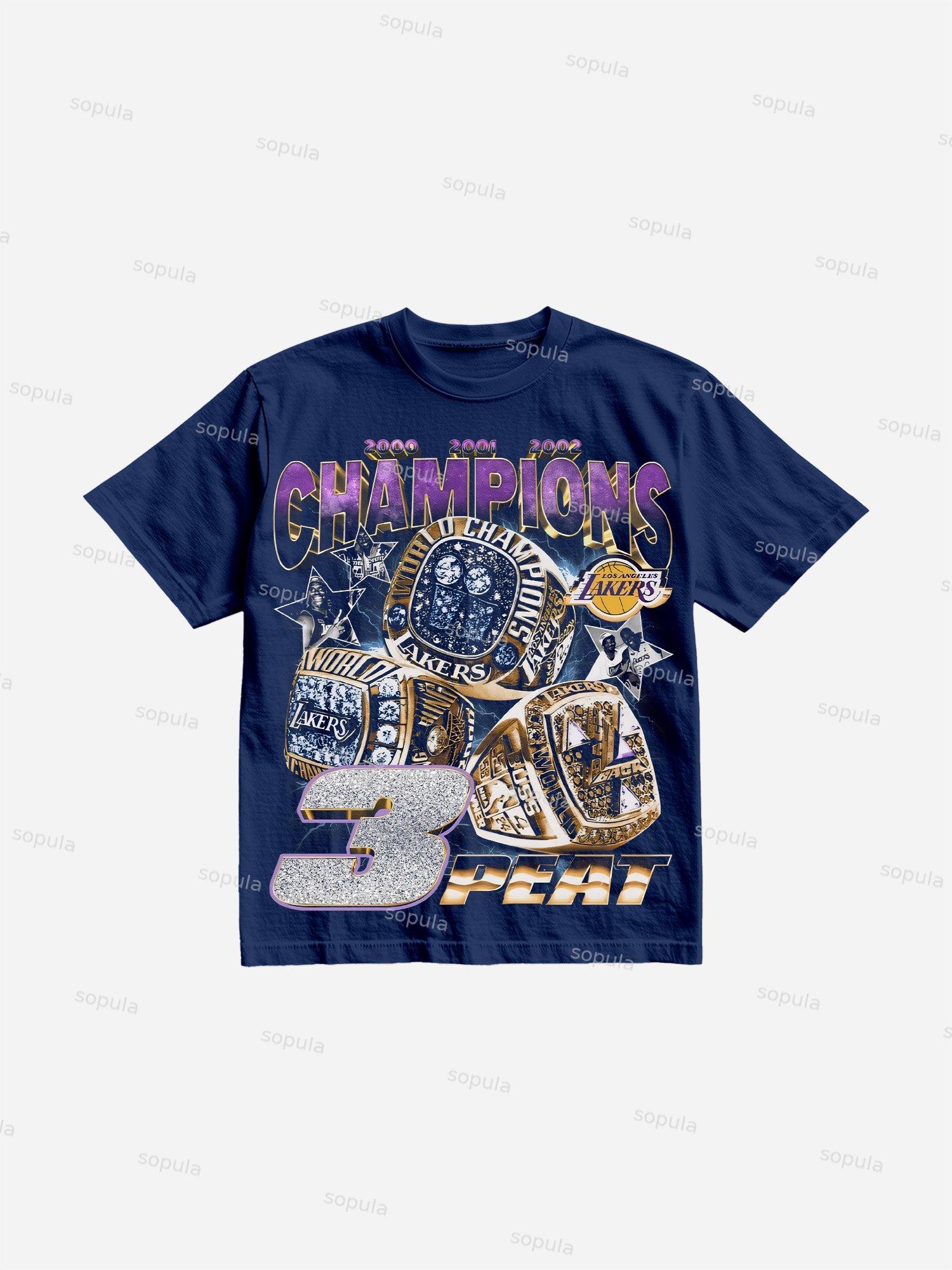 Lakers Dynasty The 3-peat Legacy Vintage Graphic Cotton T-shirt Product Image