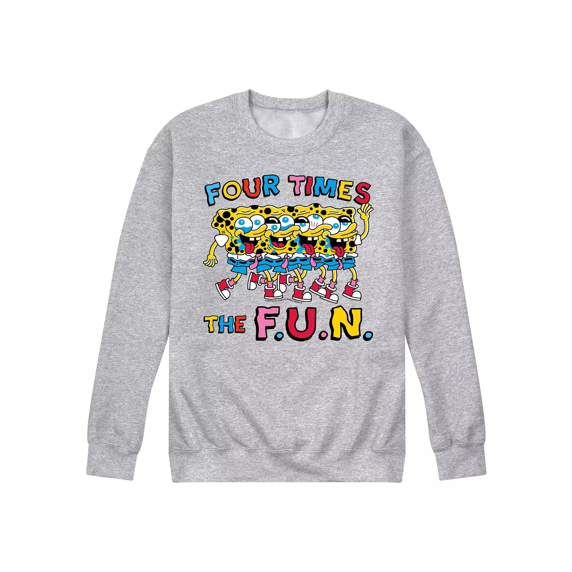 Mens SpongeBob SquarePants Four Times The Fun Fleece Sweatshirt Grey Gray Product Image