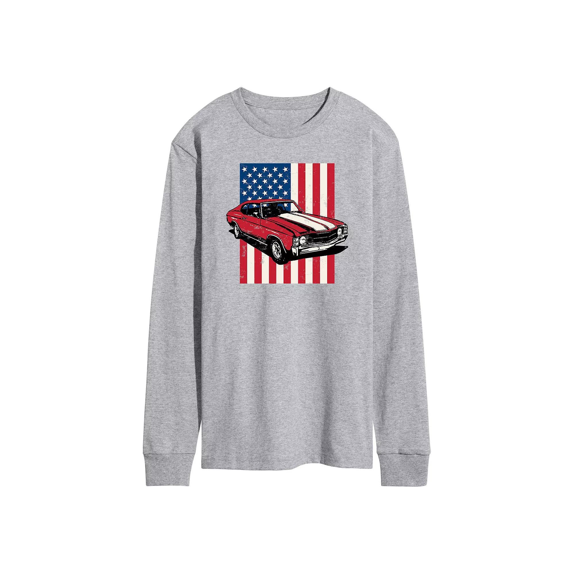 Mens Muscle Car Flag Long Sleeve Graphic Tee Product Image