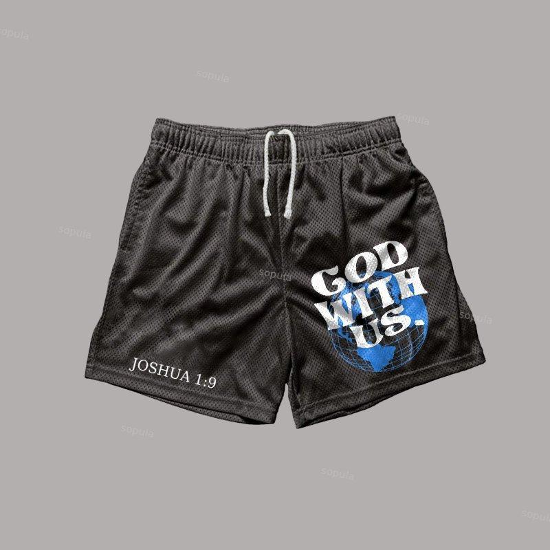 Sopula God With Us Print Casual Street Mesh Shorts Product Image