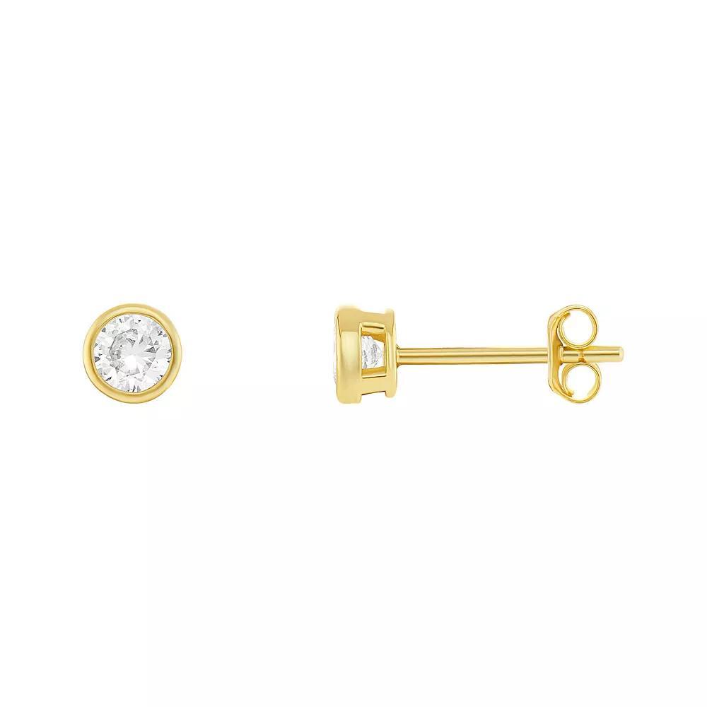 PRIMROSE 24k Gold over Sterling Silver Round Bezel Cubic Zirconia Stud Earrings, Women's, Gold Tone White Product Image