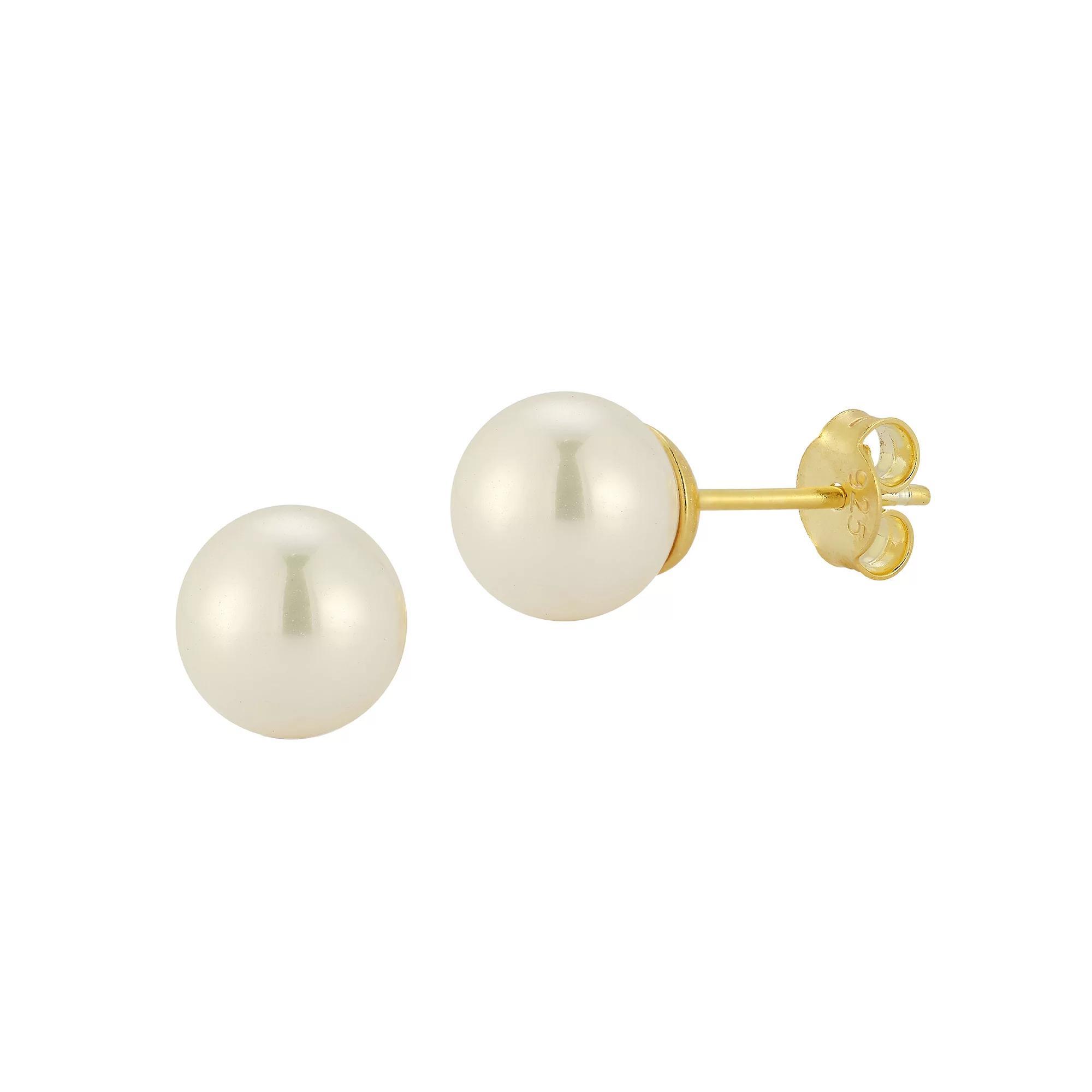 Sunkissed Sterling Freshwater Cultured Pearl Stud Earrings, Women's, Gold Tone Product Image