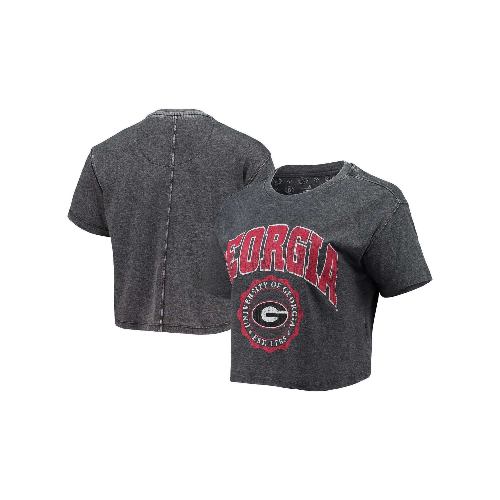 Women's Pressbox Black Georgia Bulldogs Edith Vintage Burnout Crop T-Shirt, Size: Small Product Image