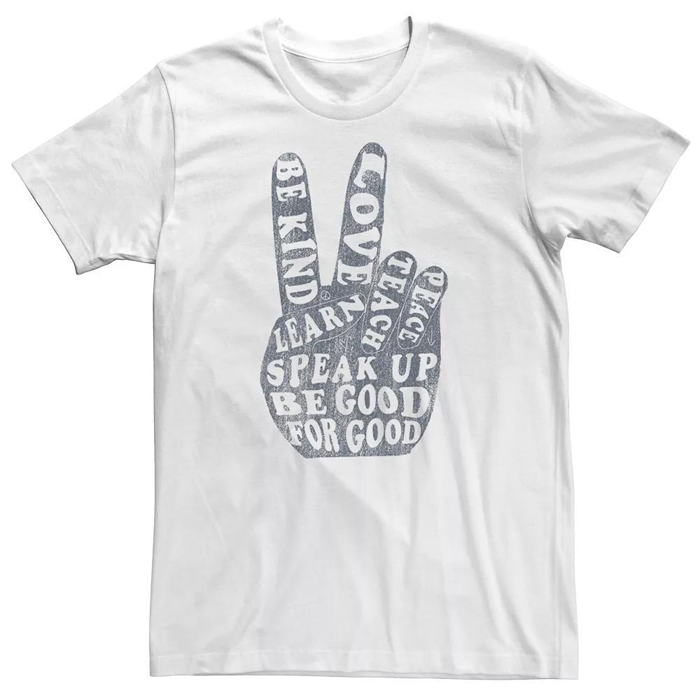 Big & Tall Positive Message Peace Sign Hand Tee, Men's, Size: 4XL, White Product Image