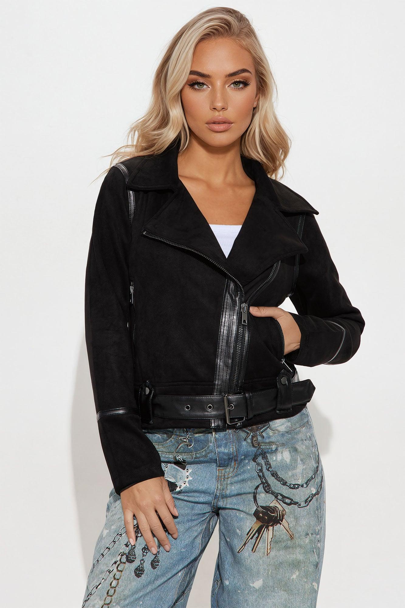 Better Days Faux Suede Moto Jacket - Black Product Image
