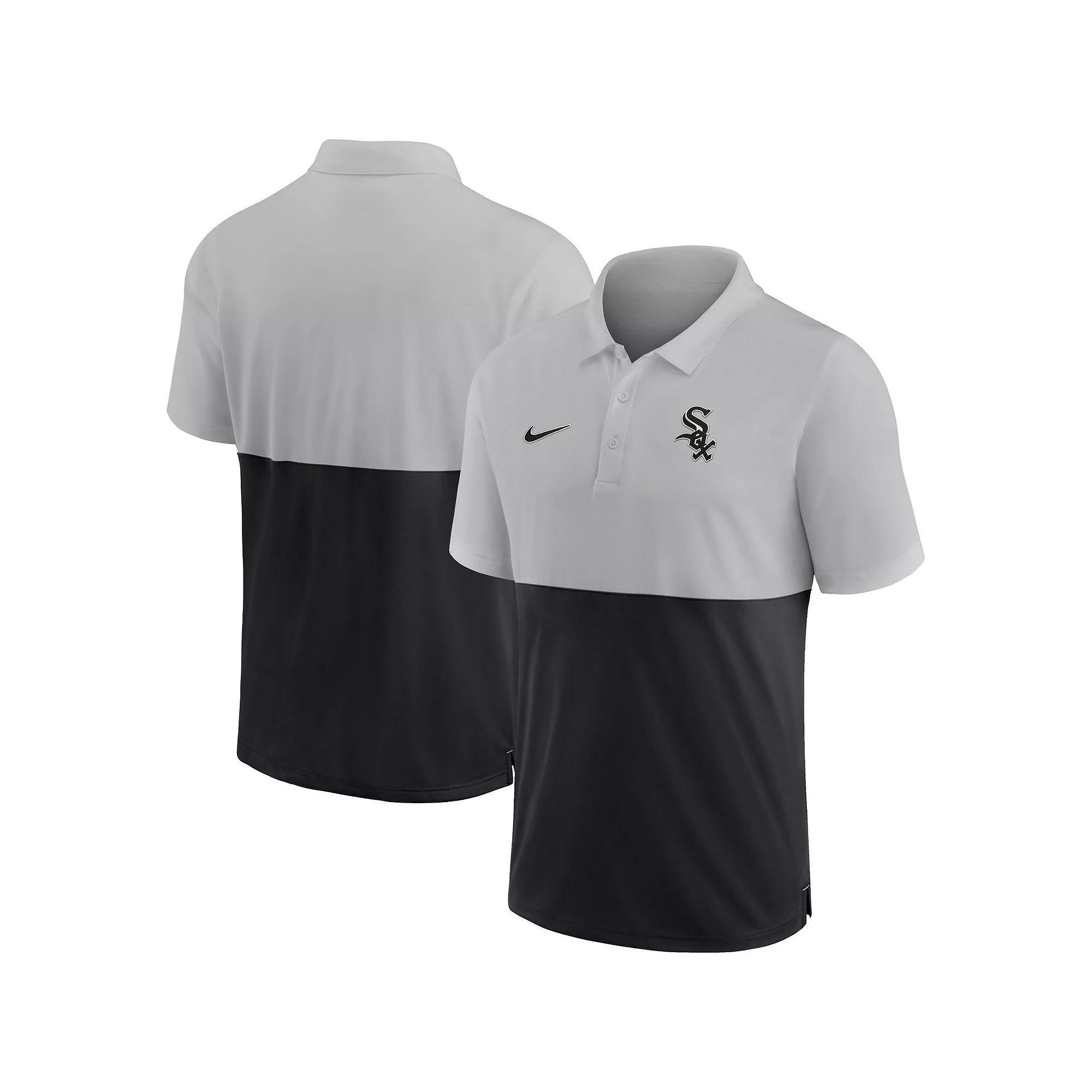 Men's Nike Silver/Black Chicago White Sox Team Baseline Striped Performance Polo, Size: XL Product Image