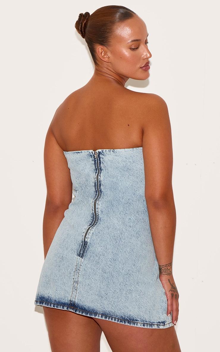 Plus Light Blue Seam Fold Over Bust Detail Denim Dress Product Image