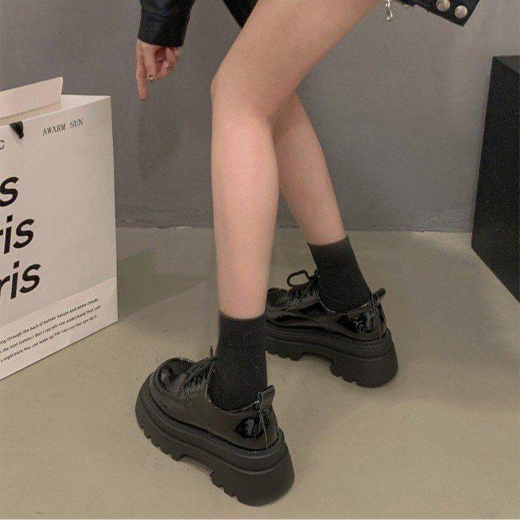 Platform Chunky Heel Lace-Up Shoes Product Image