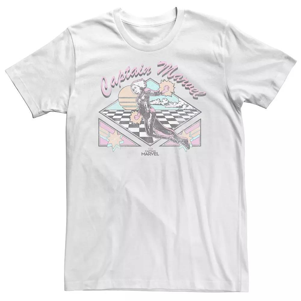 Big & Tall Marvel Captain Marvel Retro Checkered Logo Tee, Men's, Size: XL Tall, White Product Image