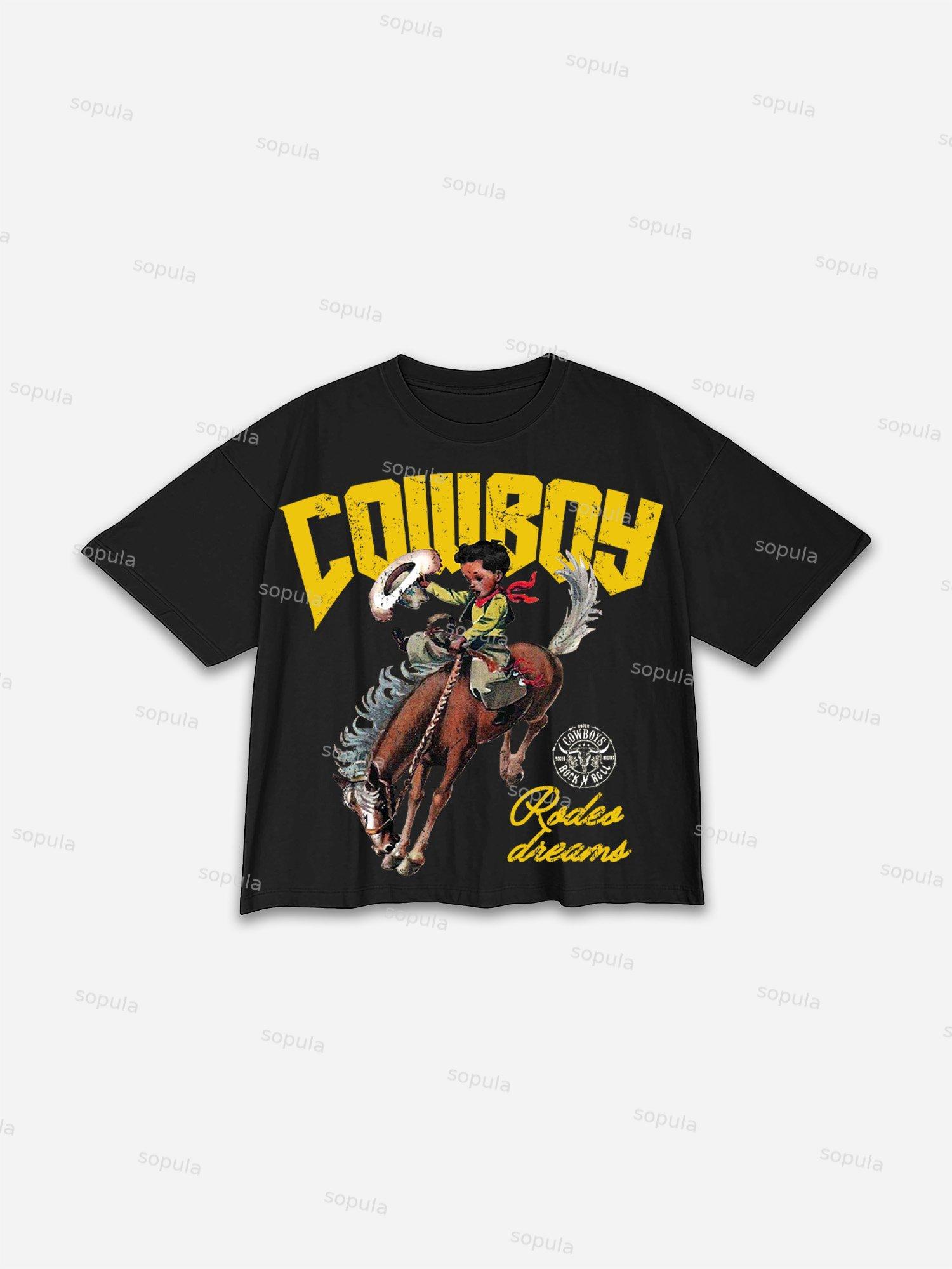 Cowboy Rodeo Dreams Print Cropped T-shirt Product Image