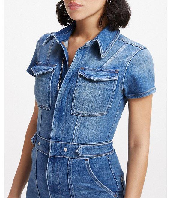 Good American Fit For Success Short Sleeve Point Collar Straight Leg Stretch Denim Flight Suit Product Image