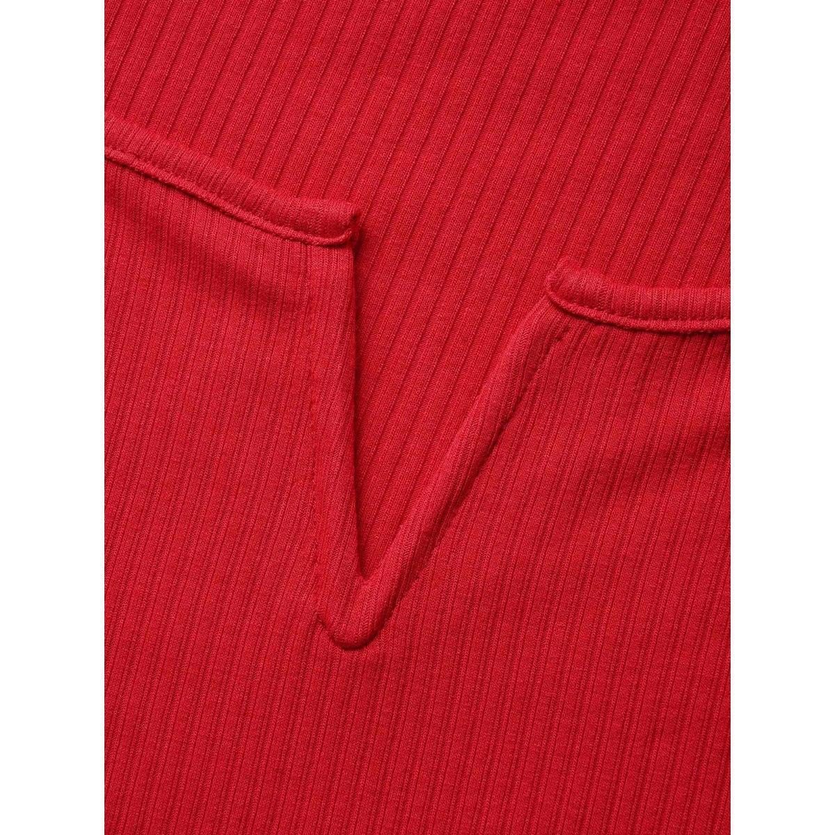 Plus Size Solid Notched Collar Pit Strip T-shirt Brightred Women Elegant Non Notched collar Bodycon Everyday T-shirts BloomChic 22-24/3X Product Image