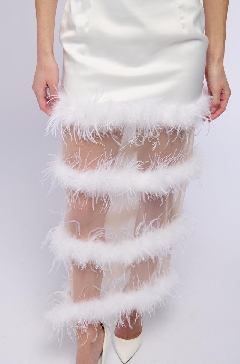 READY TO PARTY FEATHER CUT OUT MIDI DRESS Product Image