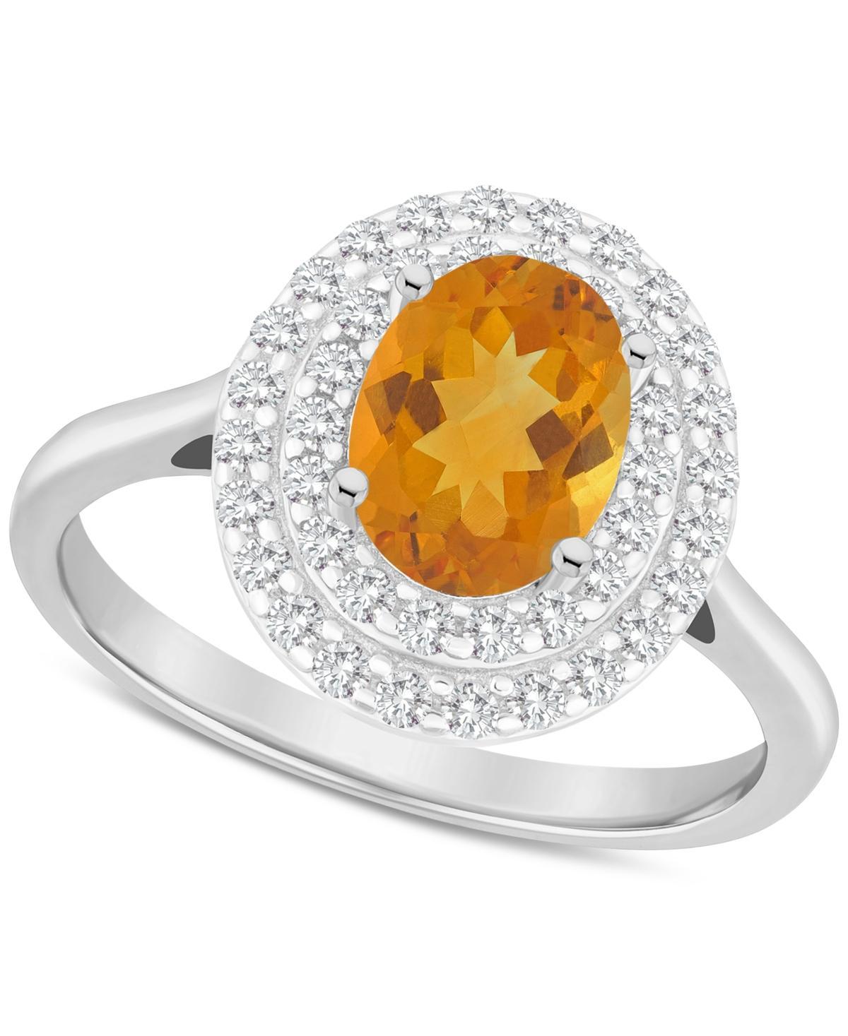 Celebration Gems Sterling Silver Oval-Cut Swiss Blue Topaz & White Topaz Double Halo Ring, Women's, Size: 9 Product Image