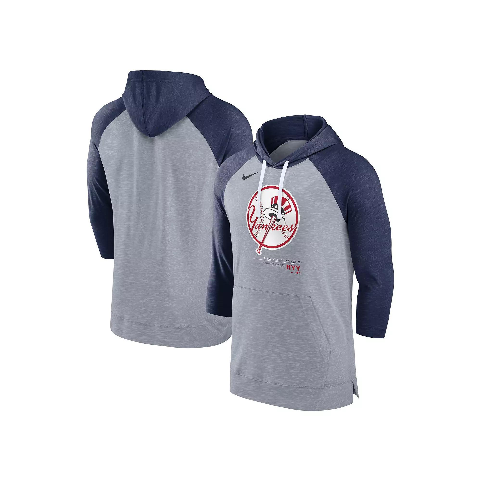Mens Nike Heather Gray/Heather Green Green Bay Packers Raglan 3/4-Sleeve Pullover Hoodie Product Image