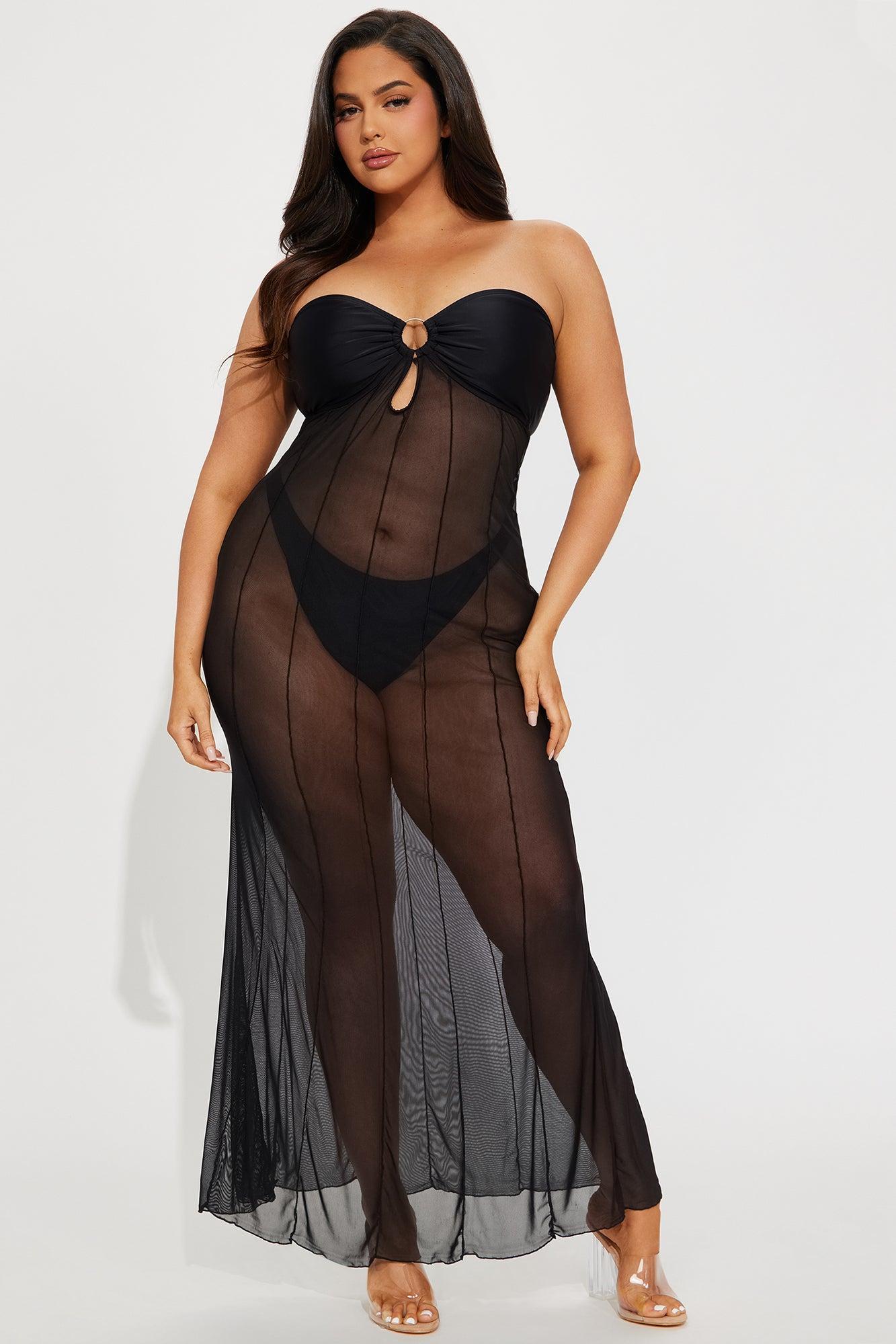 Avalon 2 Piece Mesh Cover Up Maxi Dress Set - Black Product Image