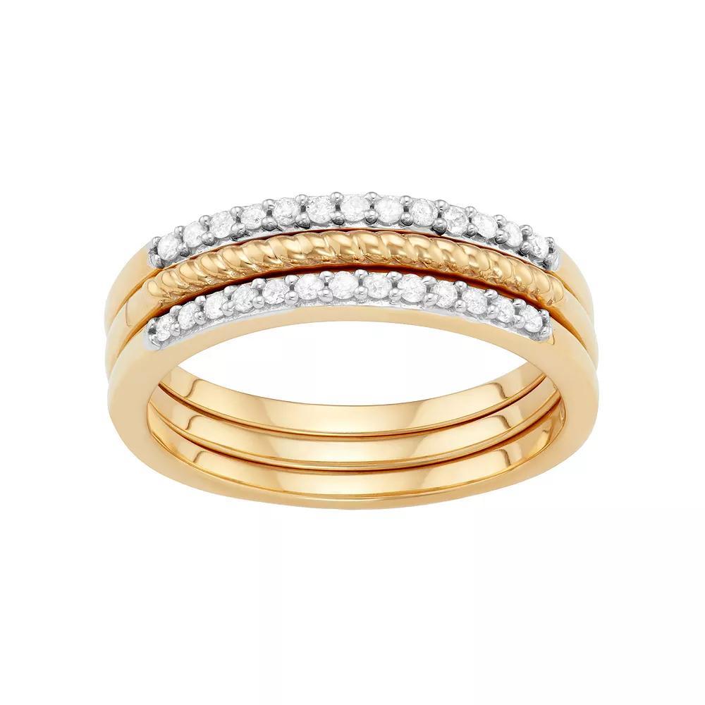 Jewelexcess Sterling Silver 1/4 Carat T.W. Diamond Textured Stack Ring Set, Women's, Size: 6, Gold Tone Product Image