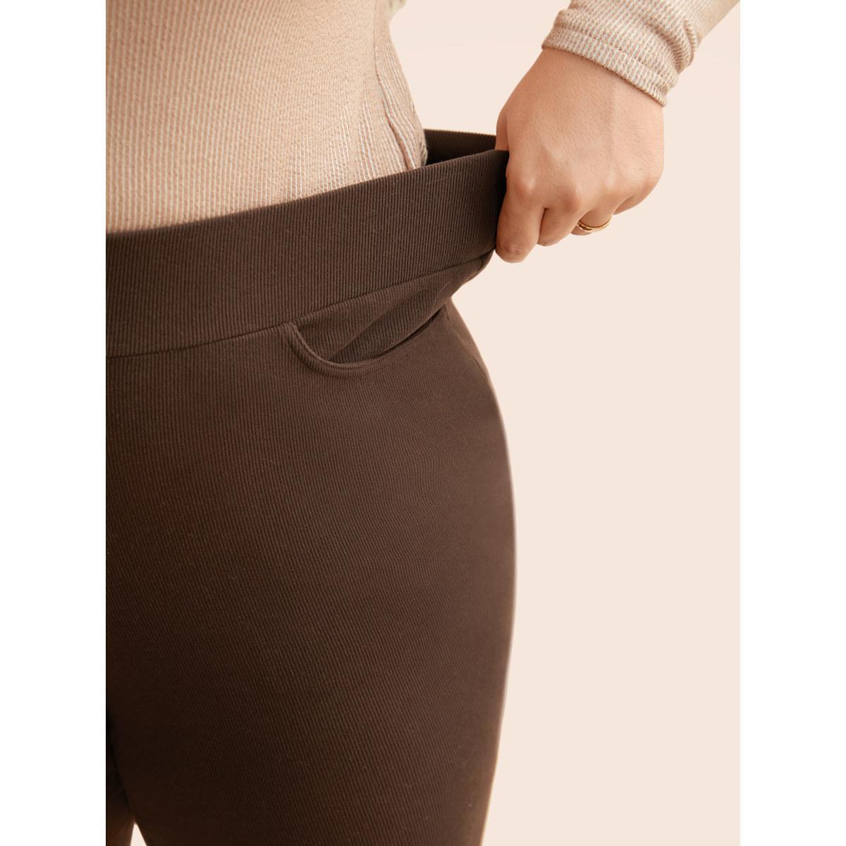 Plus Size Supersoft Essentials Flared Pants Women Browncoffeecolor Casual Medium stretch Bootcut Mid Rise Everyday Leggings BloomChic 22-24/3X Product Image