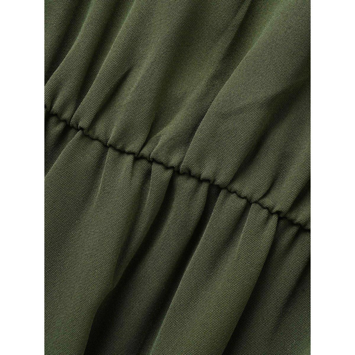 Plus Size Texture Patchwork See Through Raglan Sleeve Dress ArmyGreen Women At the Office Texture Flat collar with V-notch Short sleeve Curvy Midi Dress BloomChic 14-16/1X Product Image