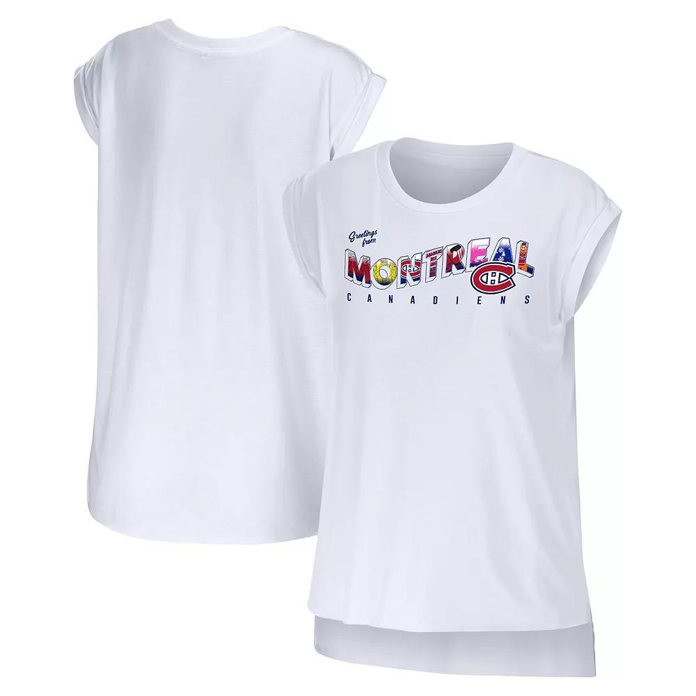 Women's WEAR by Erin Andrews White Montreal Canadiens Greetings From Muscle T-Shirt, Size: XL, Cnd White Product Image